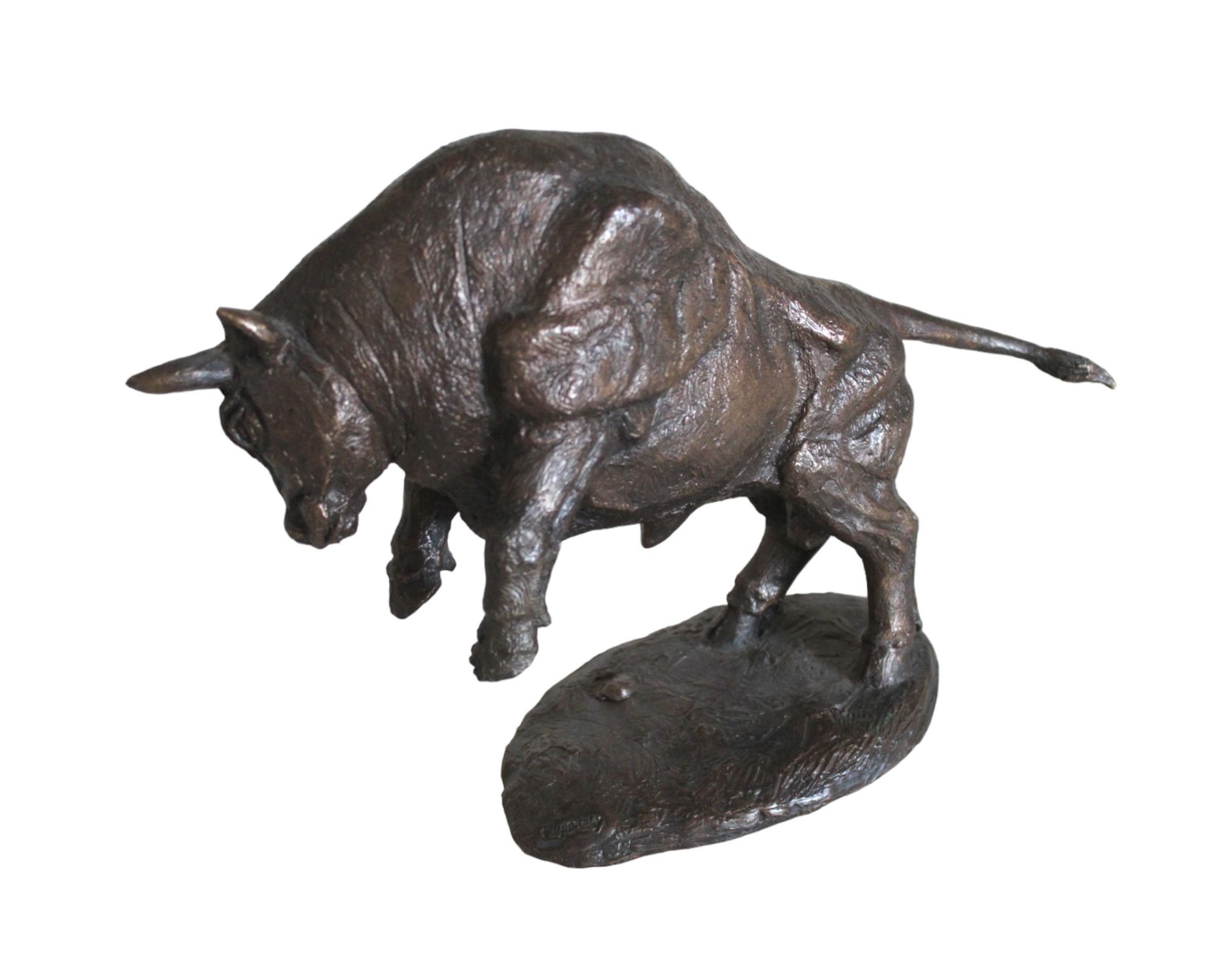 Bronzefigur eines steigenden, angreifenden Stier´s; F.J.Lipensky, 20. Jhd.; guter Zustand mit nur m - Bild 2 aus 3