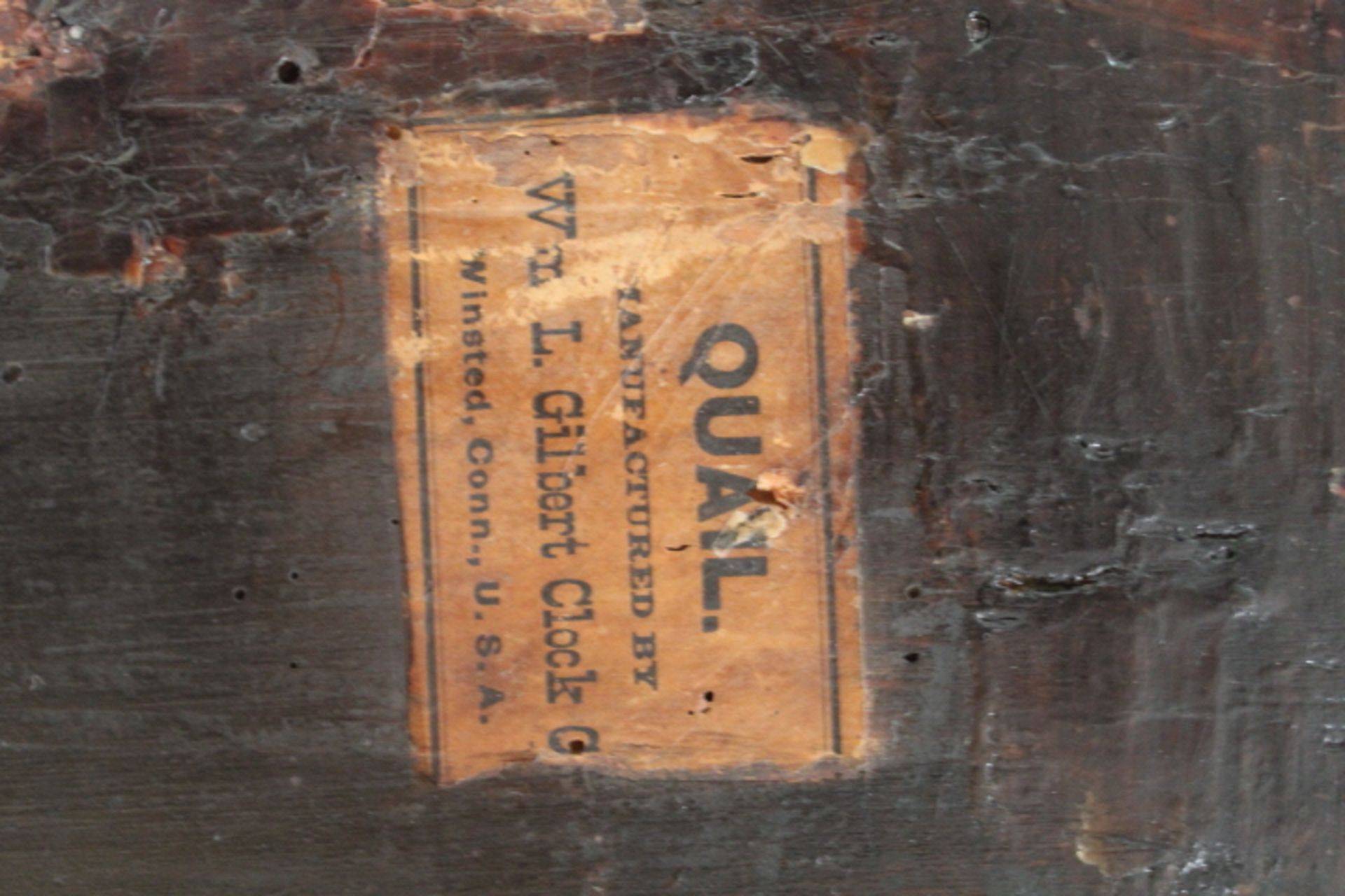 Alte Kaminuhr aus der Zeit um 1890; vermutlich amerikanische Bauart; ungeprüft; Maße ca.: L: 36,0cm - Bild 7 aus 7