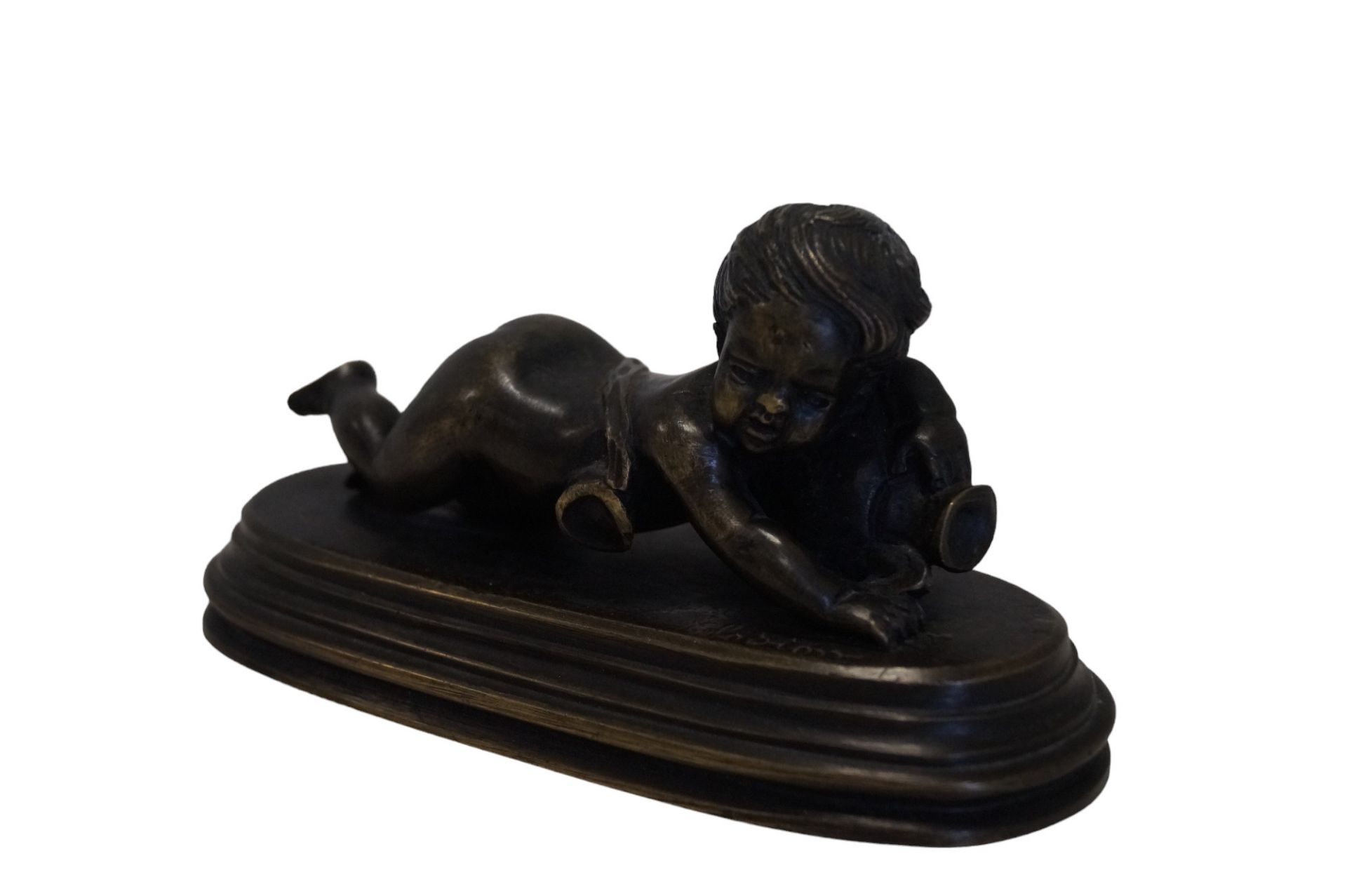 Kleine Bronze nach Claude-Michel Clodion mit Darstellung eines jungen Bachus über einem geleerten W - Bild 2 aus 3