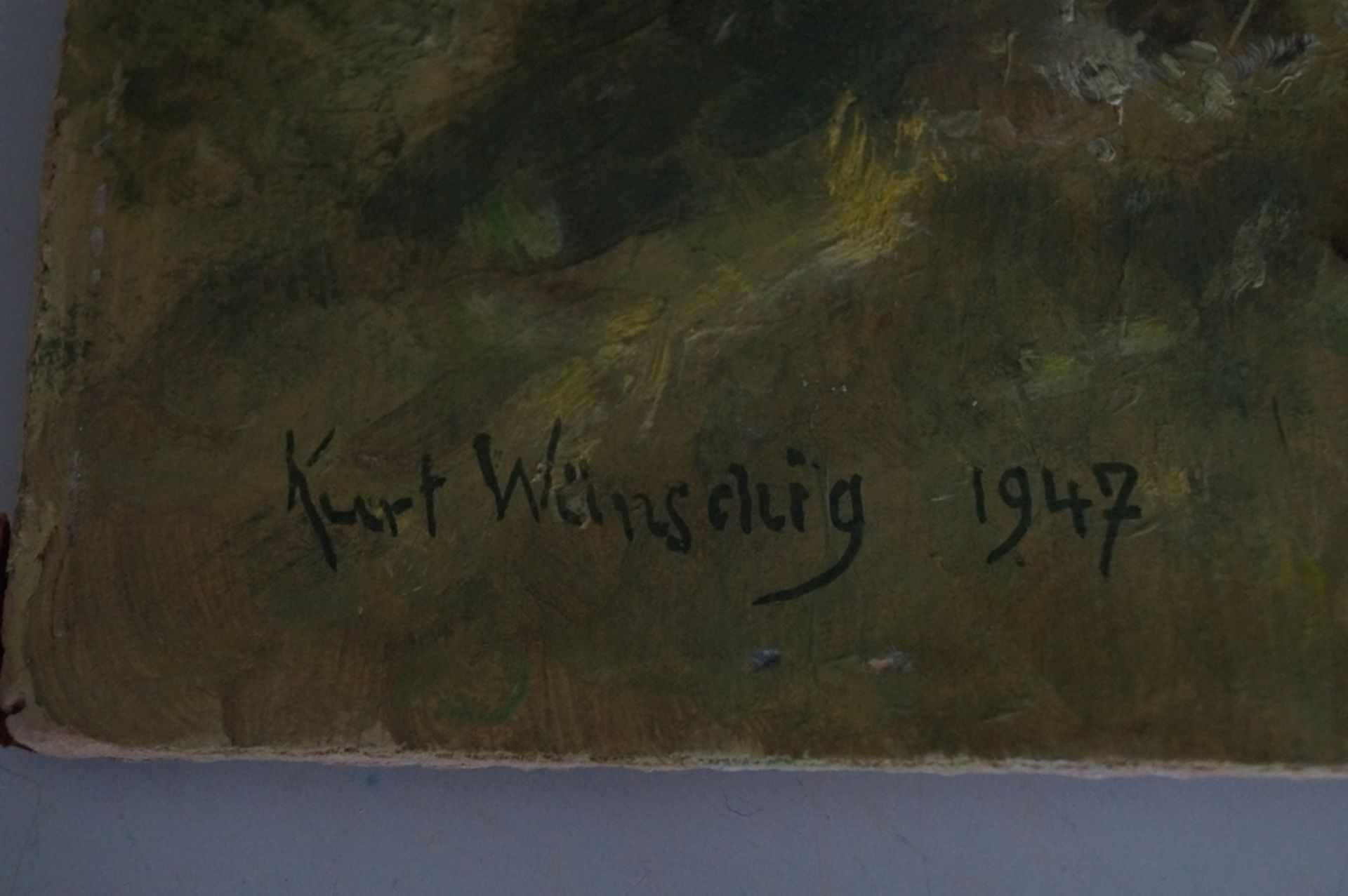Ölbild "Marienkirche in Belzig ; Mark"; Öl auf Malkarton; u.l. bez. "Kurt Wünschig 1947"; Größe ca. - Bild 2 aus 4
