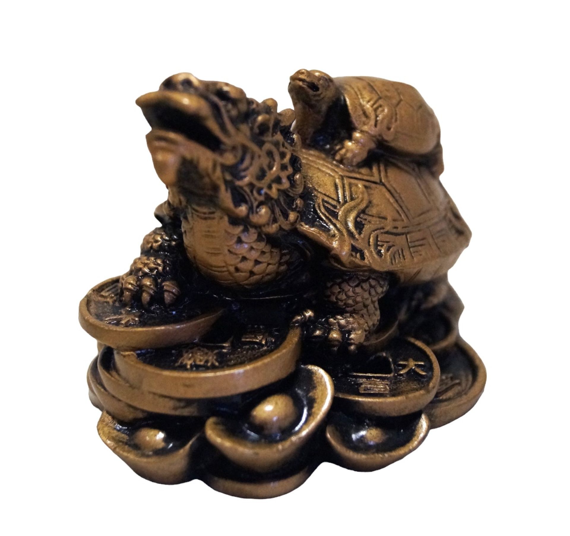 Kleine, neuzeitliche Skulptur einer Drachenschildkröte; Die Drachenschildkröte auf Glücksmünzen ste - Bild 2 aus 2