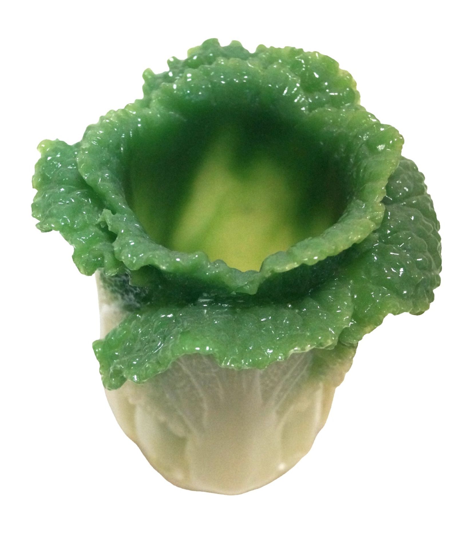 Ausgefallene, grün-weiße Vase als Darstellung eines Kohlkopf´s; wohl aus Glasartiger Masse gefertig - Bild 2 aus 2
