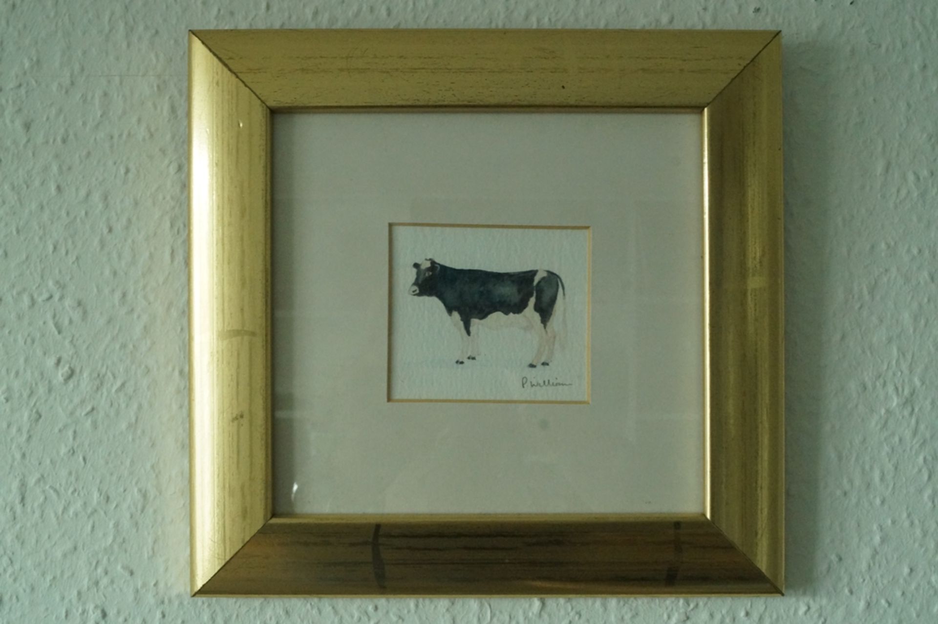 3er Reihe moderner Bilder mit Tiermotiven; Darstellung von Kuh, Schwein und Schafbock in Aquarellte - Image 5 of 5