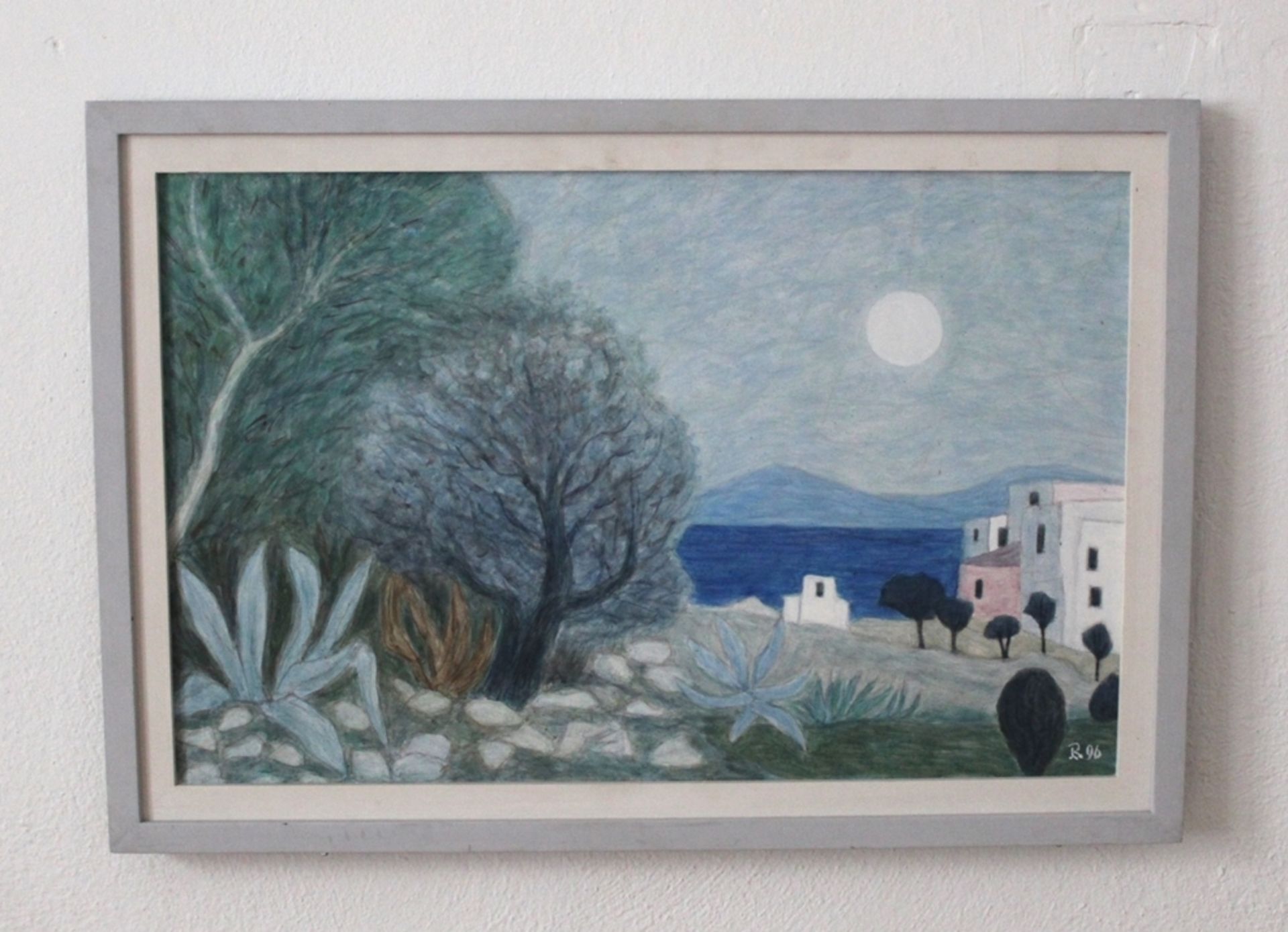 "Gemälde "Küste bei San Remo-Riviera", Künstler: Leopold Reiser, Nr. 359, Mischtechnik,  Maß mit Ra