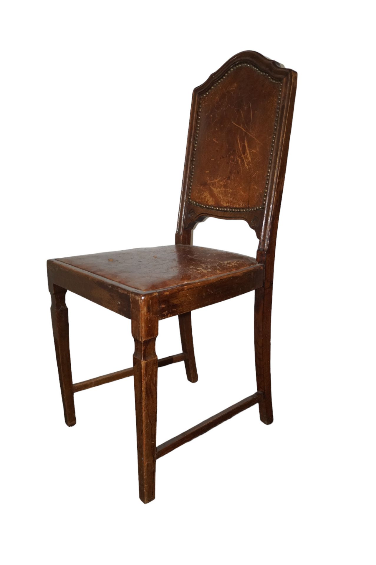 Vier Stühle aus der Zeit um 1900; Sitz- und Rückenflächen mit Leder bezogen, dieses alt und partiel - Bild 3 aus 5