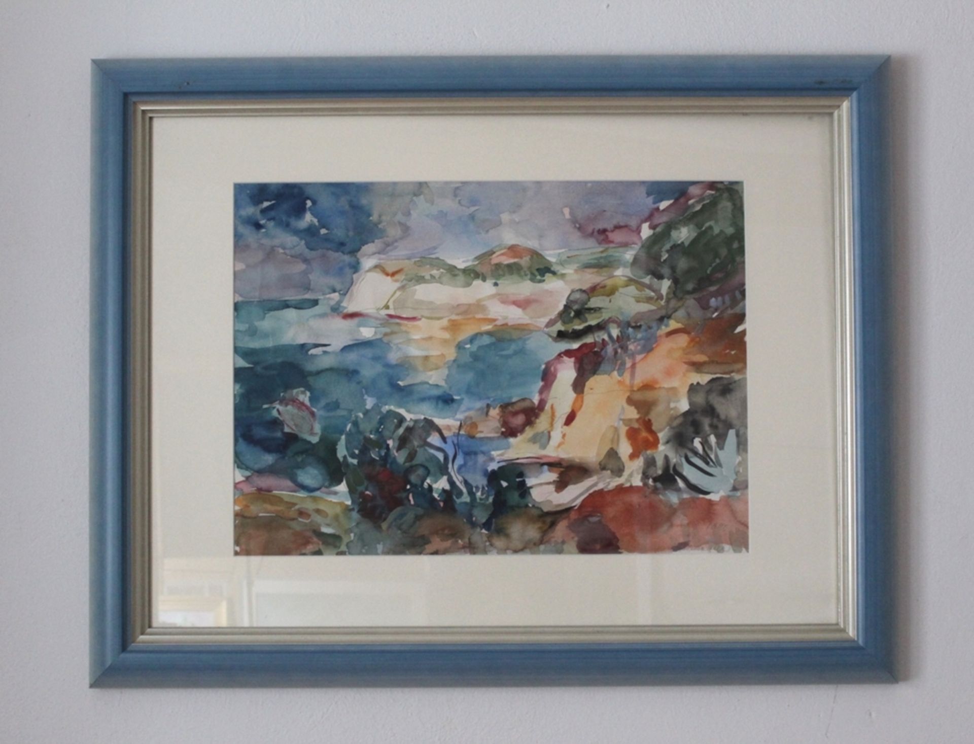 Aquarell "Landschaft", Künstler: Manfred Henninger, 1894-1986, Gerahmt unter Glas, Maß mit Rahmen c