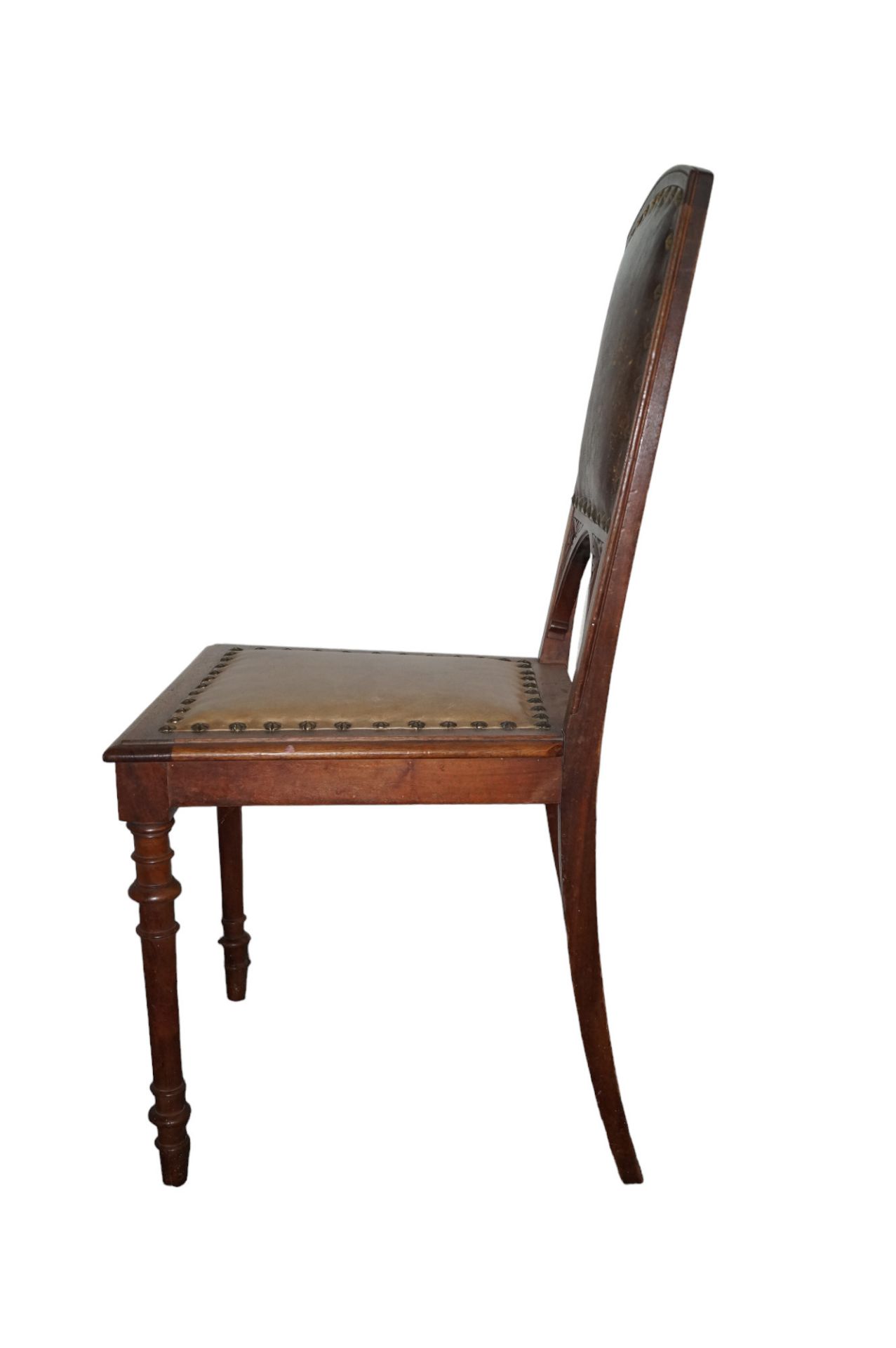 Sechs Stühle aus der Zeit um 1890; Sitz- und Rückenflächen mit Leder bezogen, dieses im Rückenberei - Bild 5 aus 6