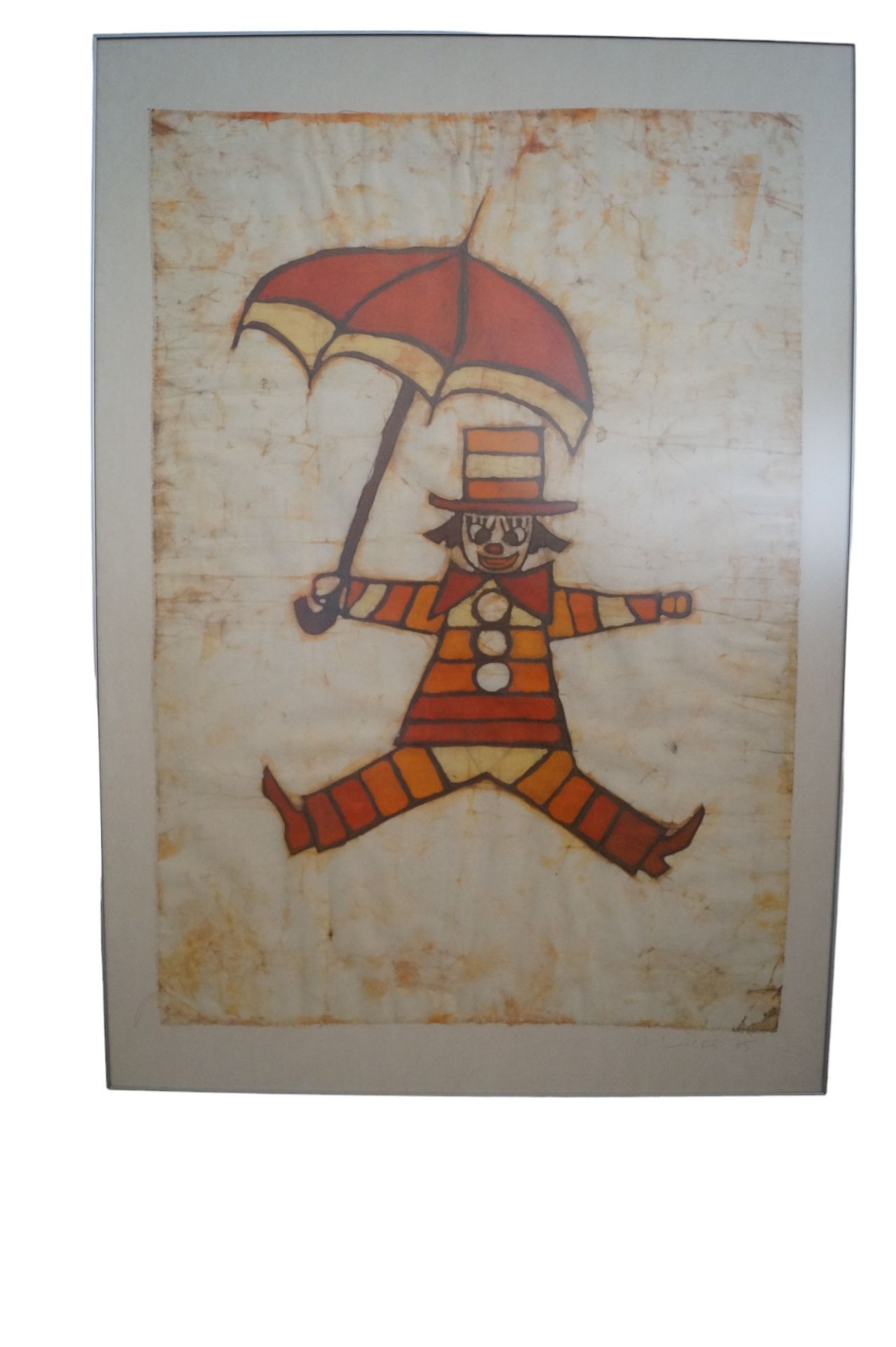 Unbekannter Künstler; Aquarell eines Clown mit Schirm; u.r. unleserlich signiert: "H. .... 78"; sil