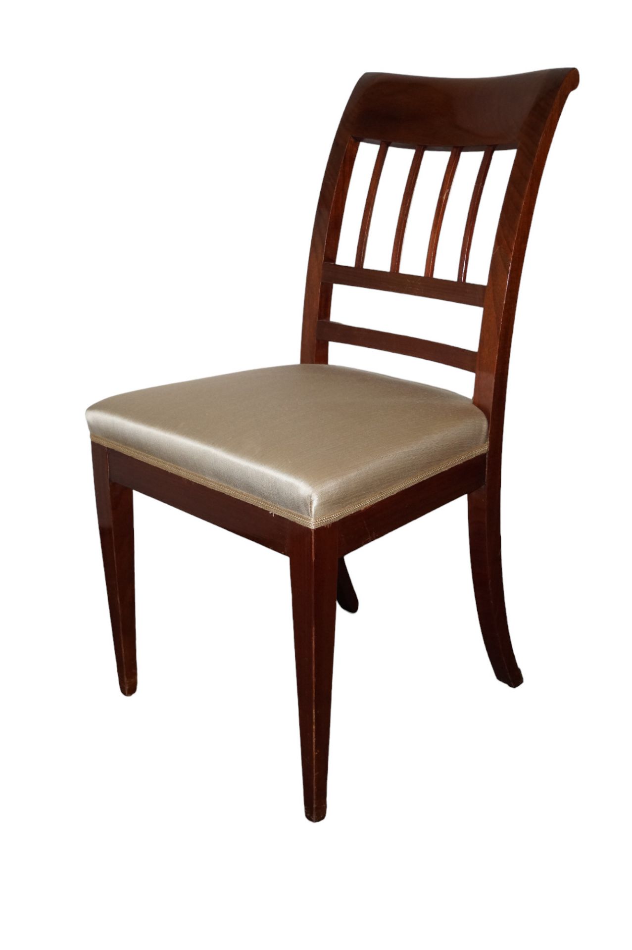 6 Mahagoni Stühle, neuzeitlich bezogen; Biedermeier, um 1830; guter, wohnfertiger  Zustand; Maße je - Bild 3 aus 4