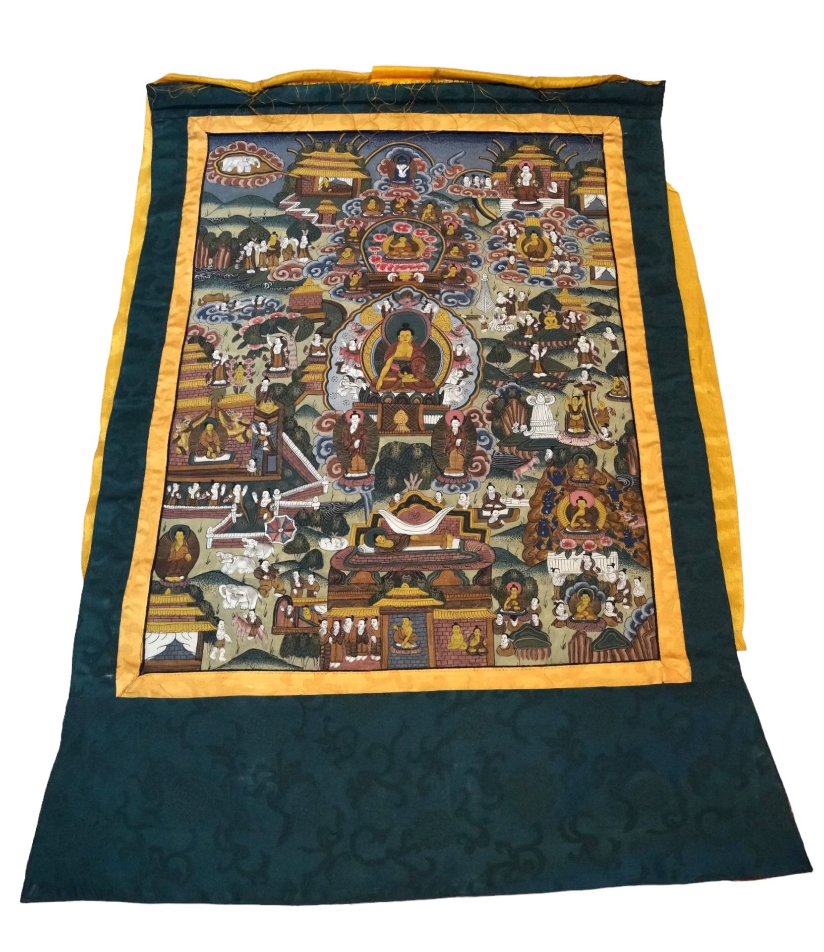 Großes, wohl unbenutzter Stoff-Thangka aus dem tibetanischem Raum; meditations Mandala; verschieden