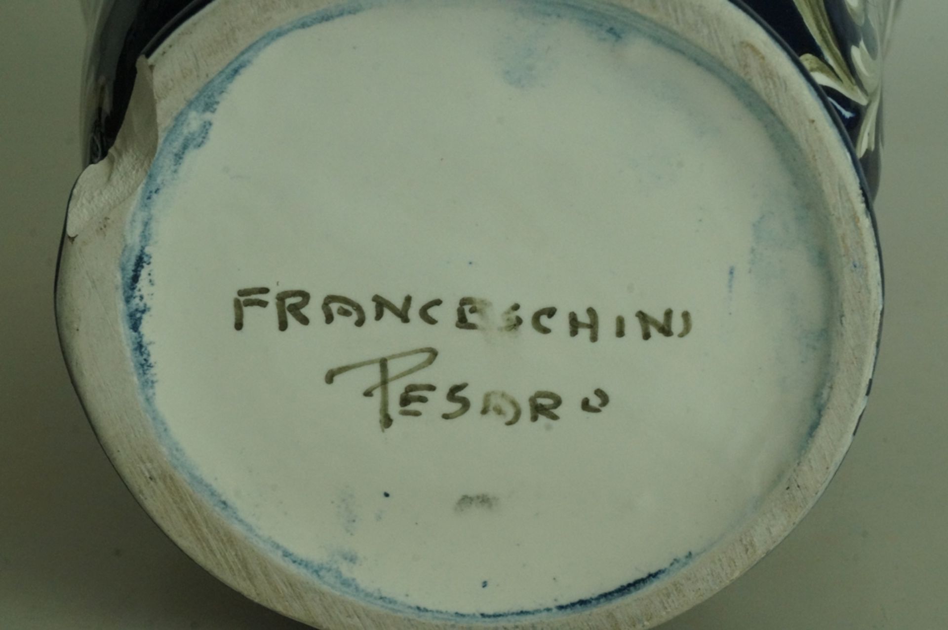 Italienische Majolika Deckelvase in Form eines alten Apothekergefäßes mit Aufschrift "Menta"; Herst - Bild 4 aus 5