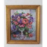Gemälde "Blumen", Künstler: Ricky Damen, Öl auf Leinwand, Maß mit Rahmen ca.: HxB 75x65cm; Maß Bild