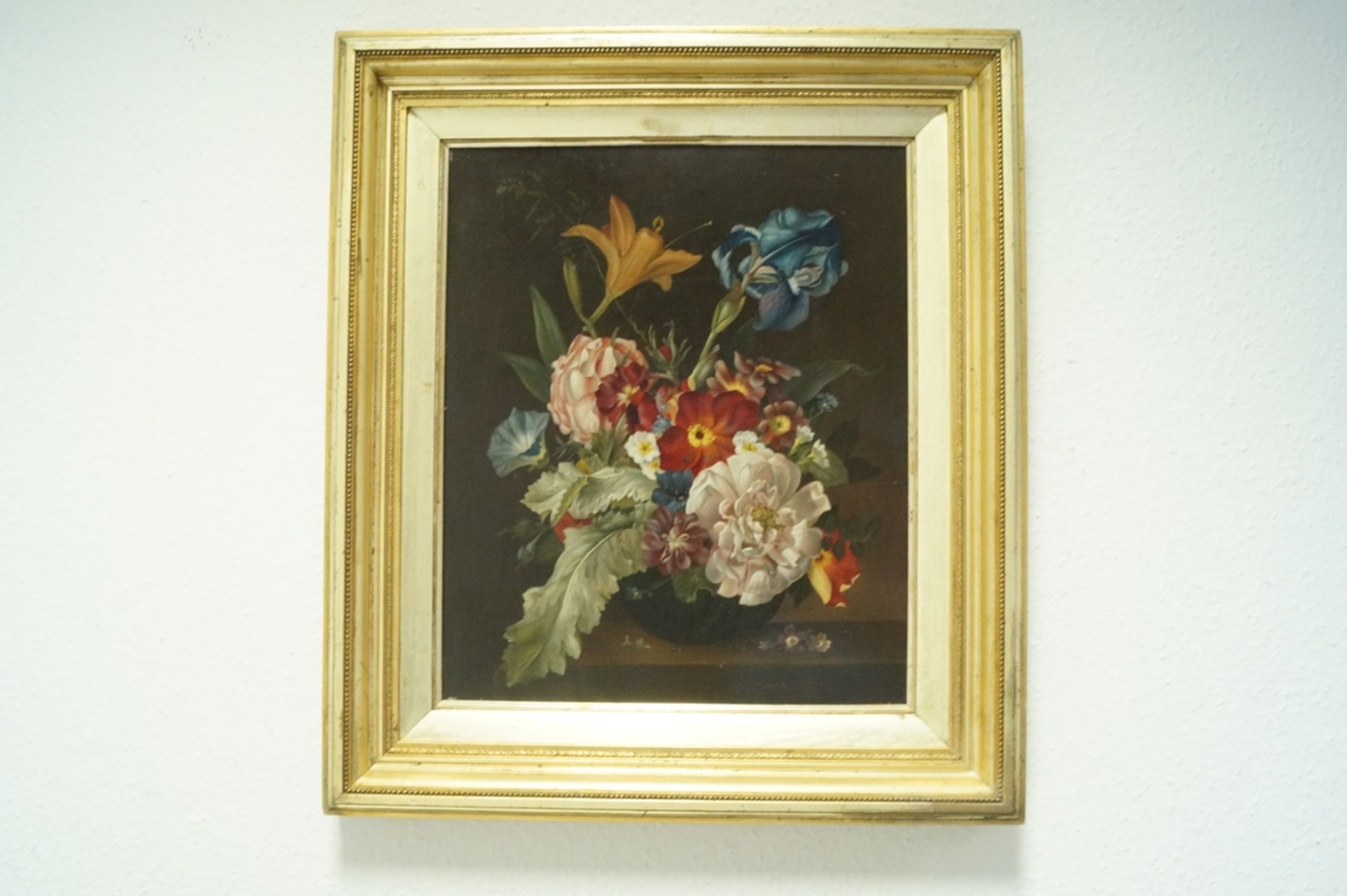 Blumenstillleben, Umfeld von Johan Laurentz Jensen (1800-1856) zugeschrieben; Öl auf Holzplatte; u.