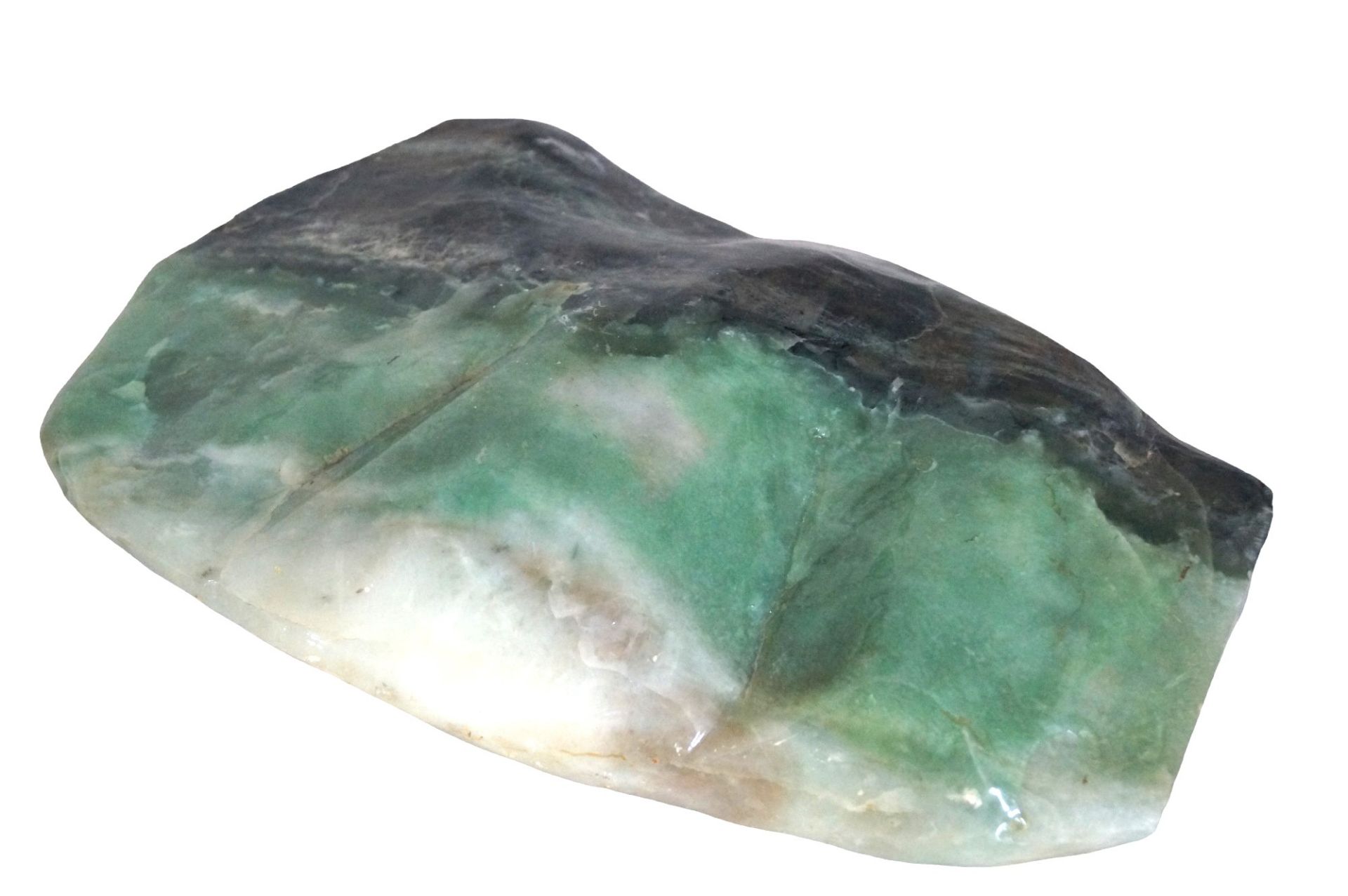 Größerer, grün geäderter Stein; wohl Nephrit (China Jade); guter Zustand; Maße ca.: B: 30cm, T: 20c