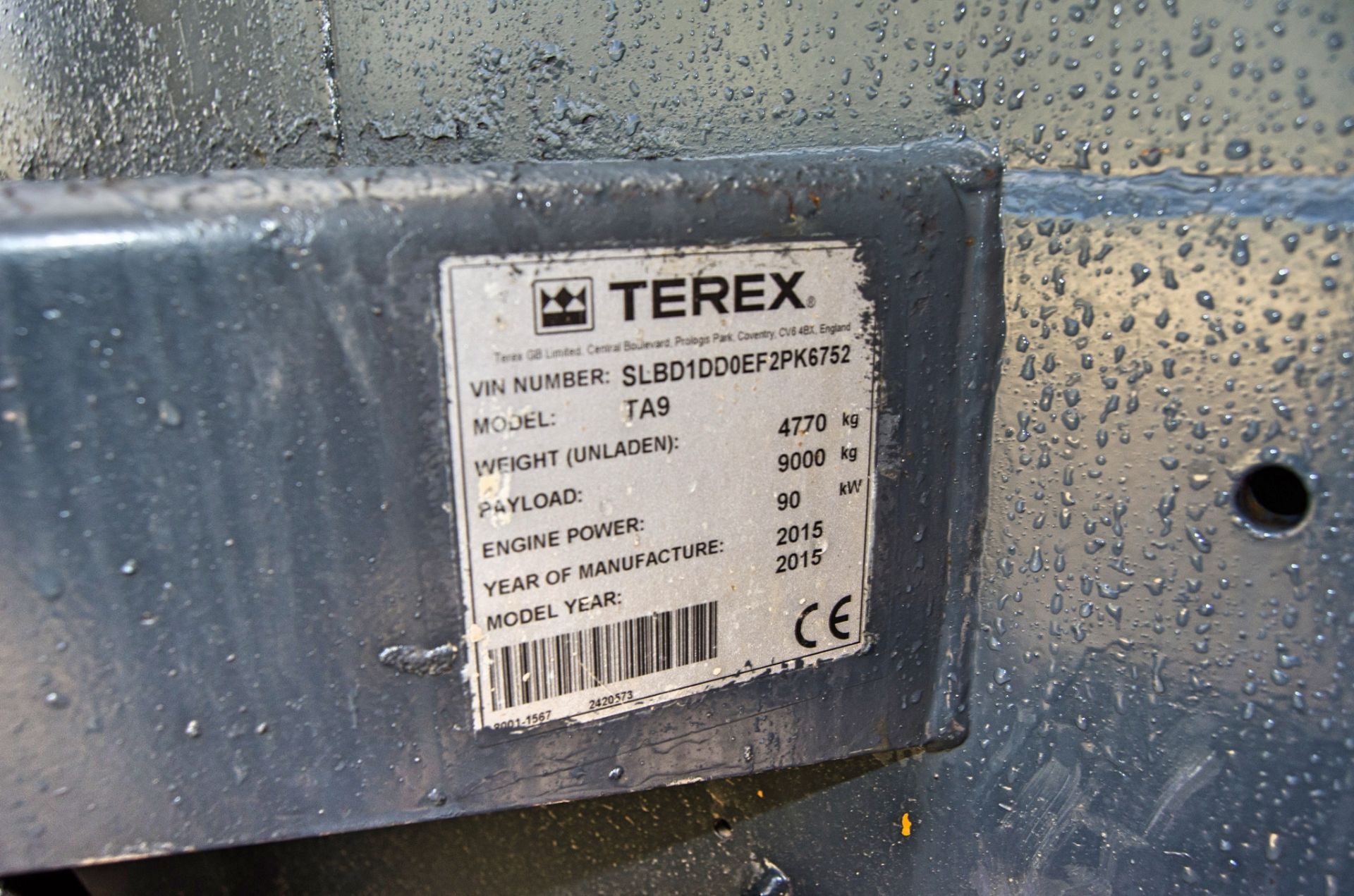 Terex TA9 9 tonne straight skip dumper Year: 2015 S/N: EF2PK6752 Recorded Hours: 2792 2004 - Image 23 of 23