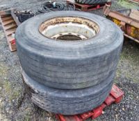 2 - 385/65 R22.5 10 stud super single wheels and tyres