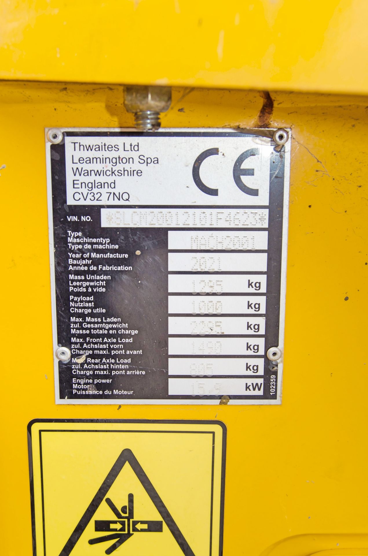 Thwaites 1 tonne hi-tip dumper Year: 2021 S/N: 2101F4623 Recorded Hours: 196 2107TWT913 - Image 22 of 22