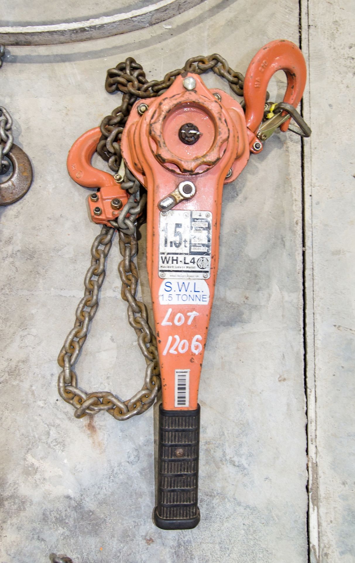 William Hackett 1.5 tonne lever hoist HACK1087