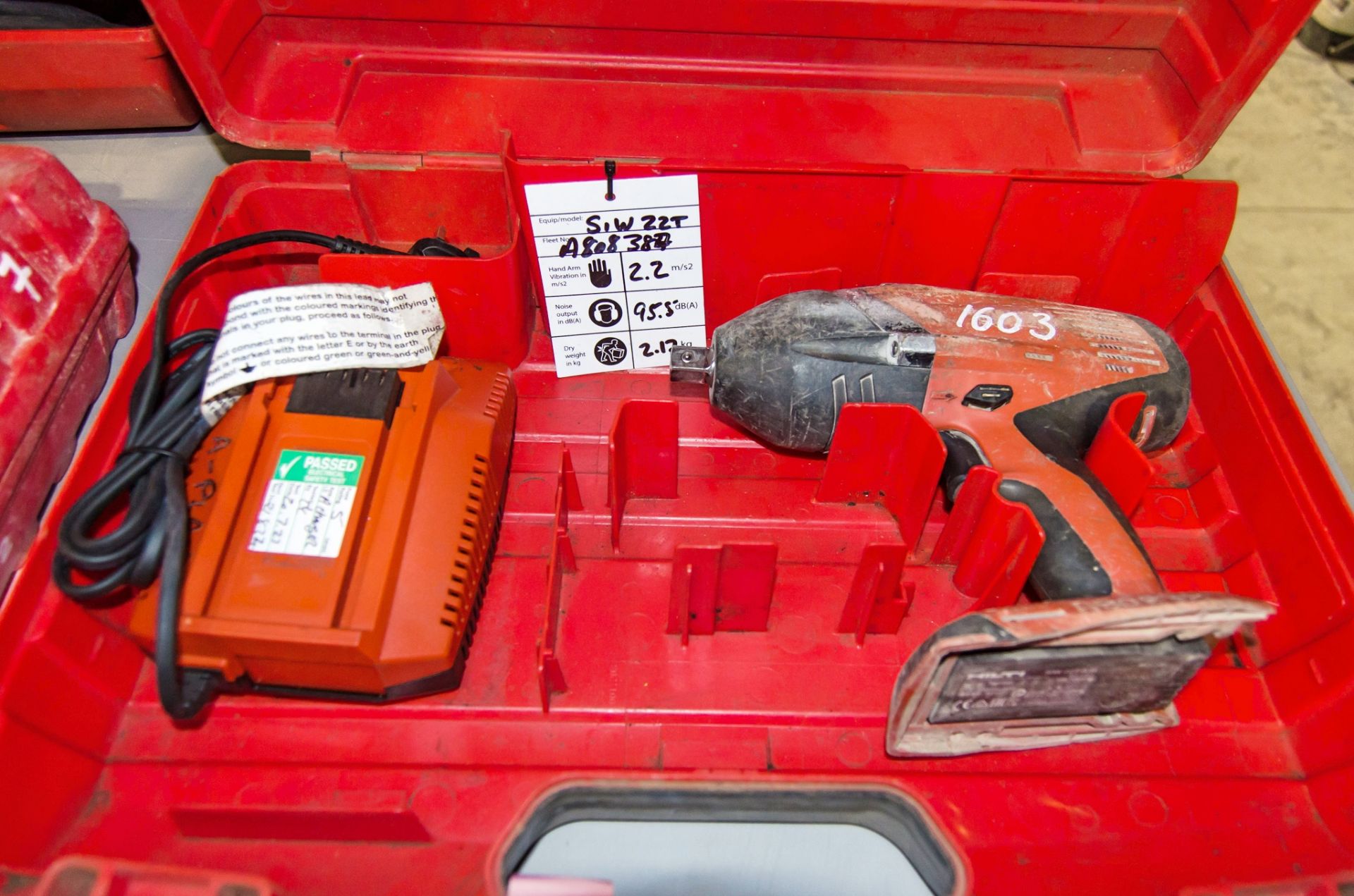 Hilti SIW22-T 22v cordless 1/2 inch drive impact gun c/w charger and carry case ** No battery **