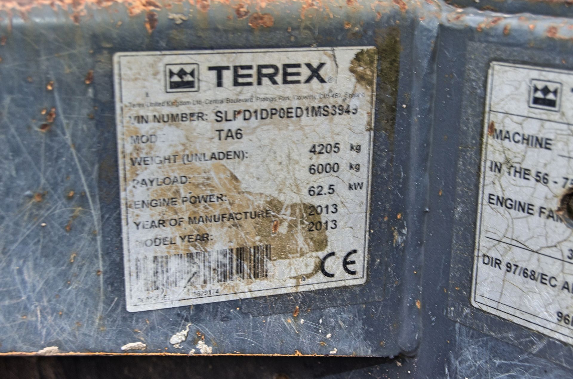 Terex TA6 6 tonne straight skip dumper Year: 2013 S/N: ED1MS3949 Recorded Hours: 2740 c/w V5C - Image 21 of 21