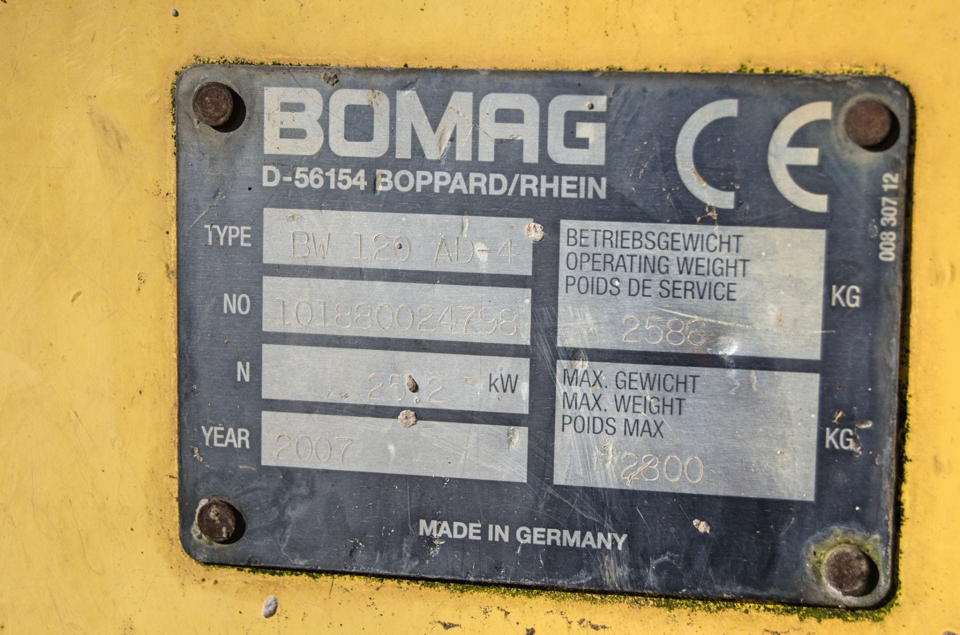 Bomag BW120 AD-4 diesel driven double drum ride on roller Year: 2007 S/N: 24798 Recorded Hours: 1810 - Image 19 of 19