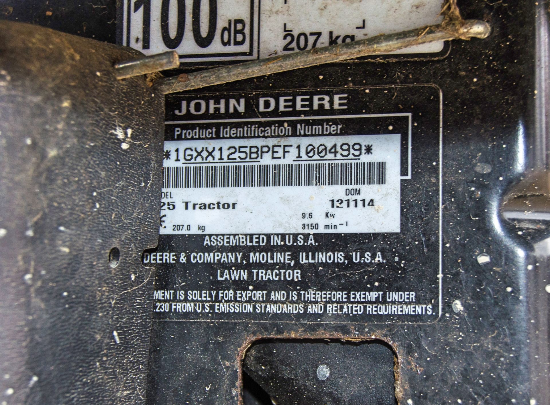 John Deere X125 petrol driven ride on mower Year: 2014 S/N: 100499 Recorded Hours: 41 - Bild 14 aus 14