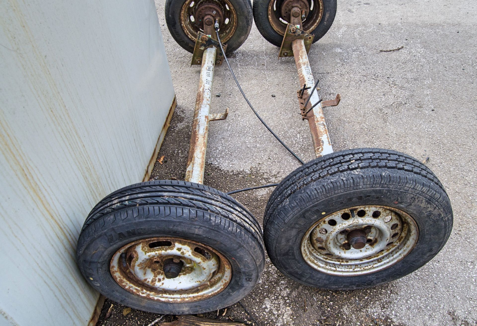 Pair of trailer axles & wheels ** No VAT on hammer but VAT will be charged on buyer's premium ** - Image 2 of 3