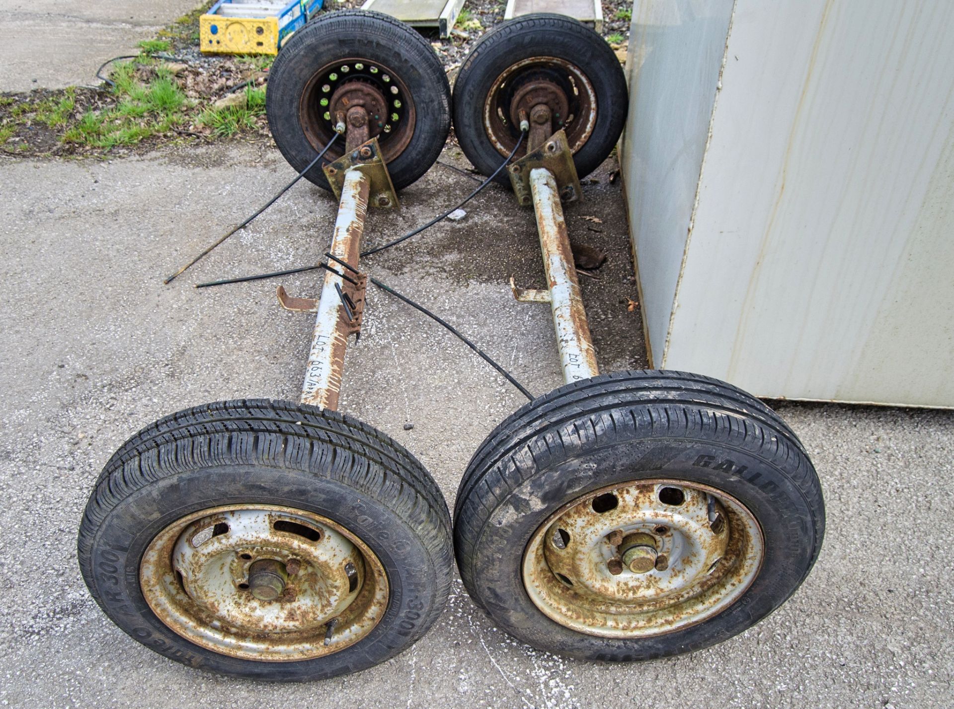 Pair of trailer axles & wheels ** No VAT on hammer but VAT will be charged on buyer's premium ** - Image 3 of 3