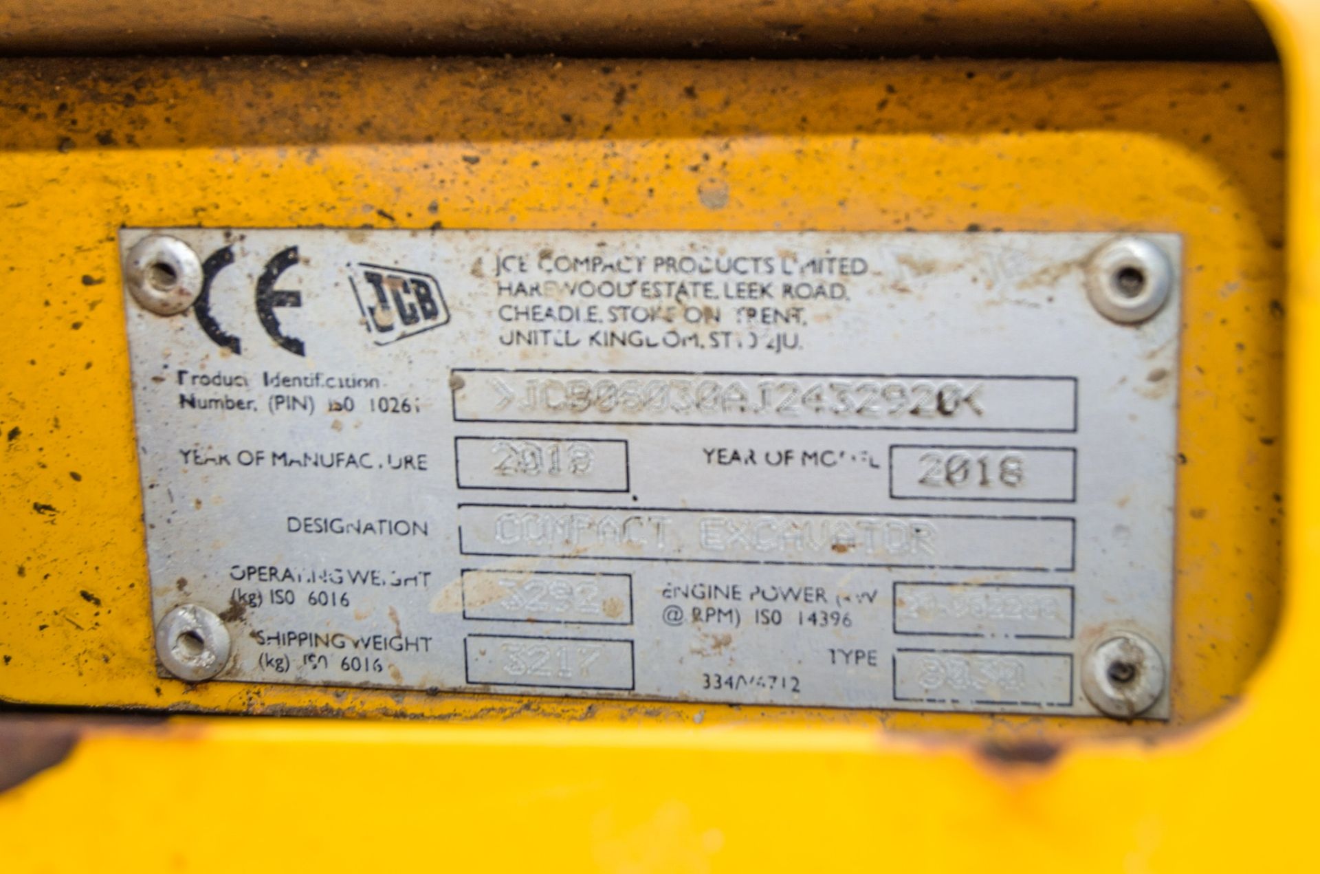 JCB 8030 ZTS 3 tonne rubber tracked excavator Year: 2018 S/N: 2432920 Recorded Hours: 2328 blade, - Bild 24 aus 24