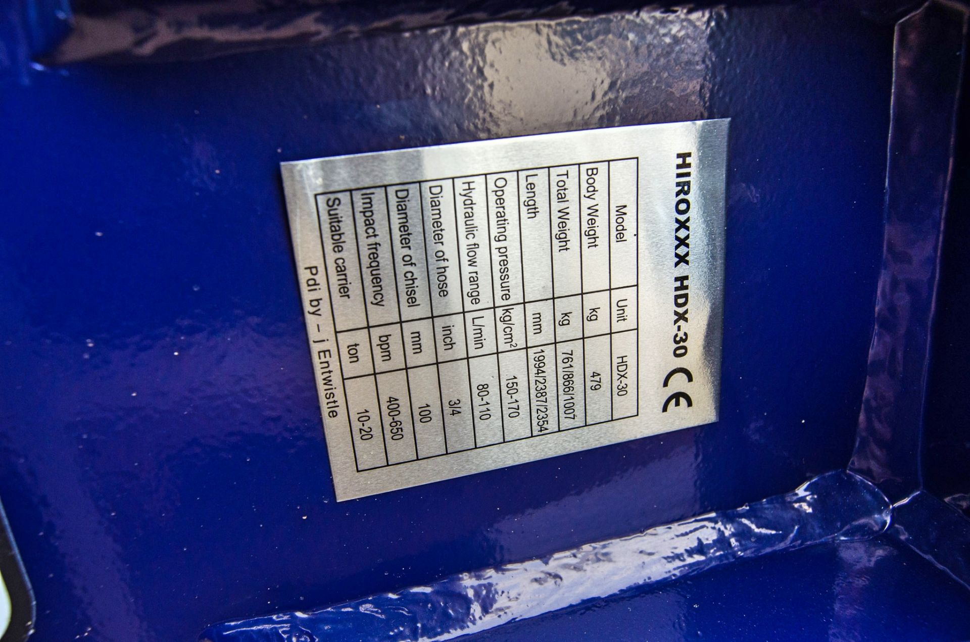 Hirox HDX30 hydraulic breaker to suit 10 to 15 tonne excavator Pin diameter: 65mm Pin centres: 380mm - Image 5 of 5