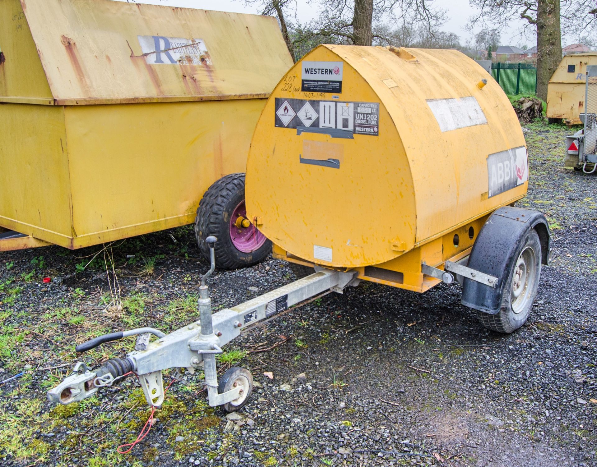 Western Abbi 950 litre fast tow bunded fuel bowser c/w manual pump, delivery hose & nozzle 14031198