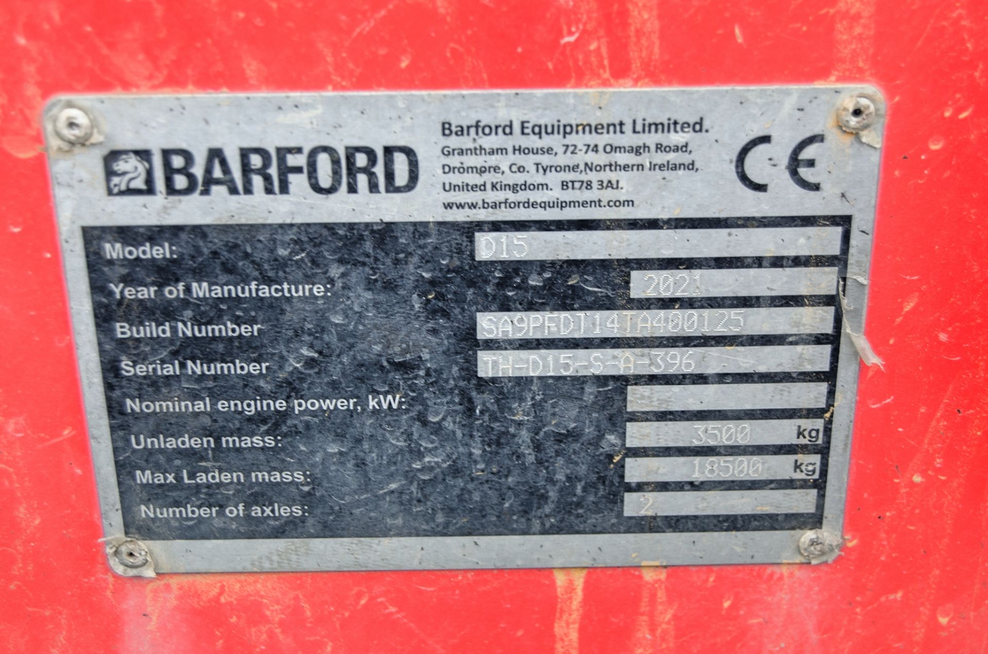 Barford D15 15 tonne dump trailer Year: 2021 S/N: 400125 - Image 9 of 9