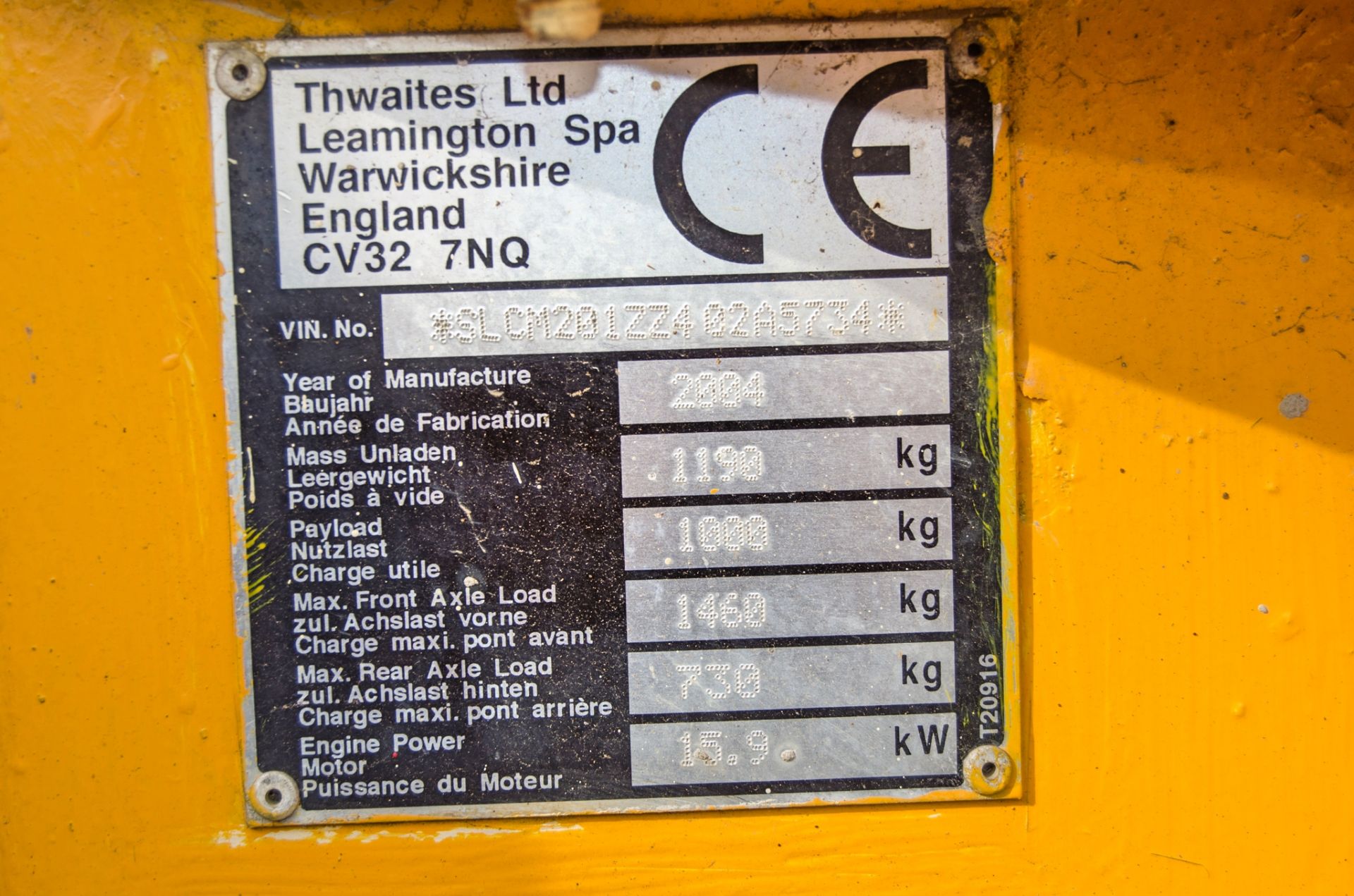 Thwaites 1 tonne hi-tip dumper Year: 2004 S/N: 402A5734 Recorded Hours: 2479 - Image 23 of 23