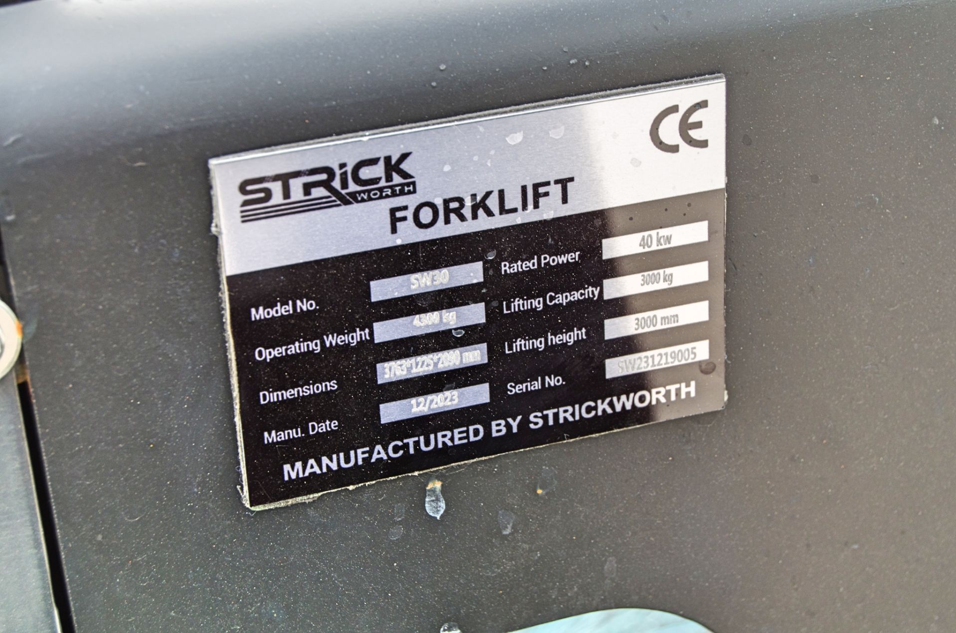 Strickworth CPCD30 3 tonne diesel fork lift truck Date of Manufacture: December 2023 S/N: 31219005 - Image 21 of 21