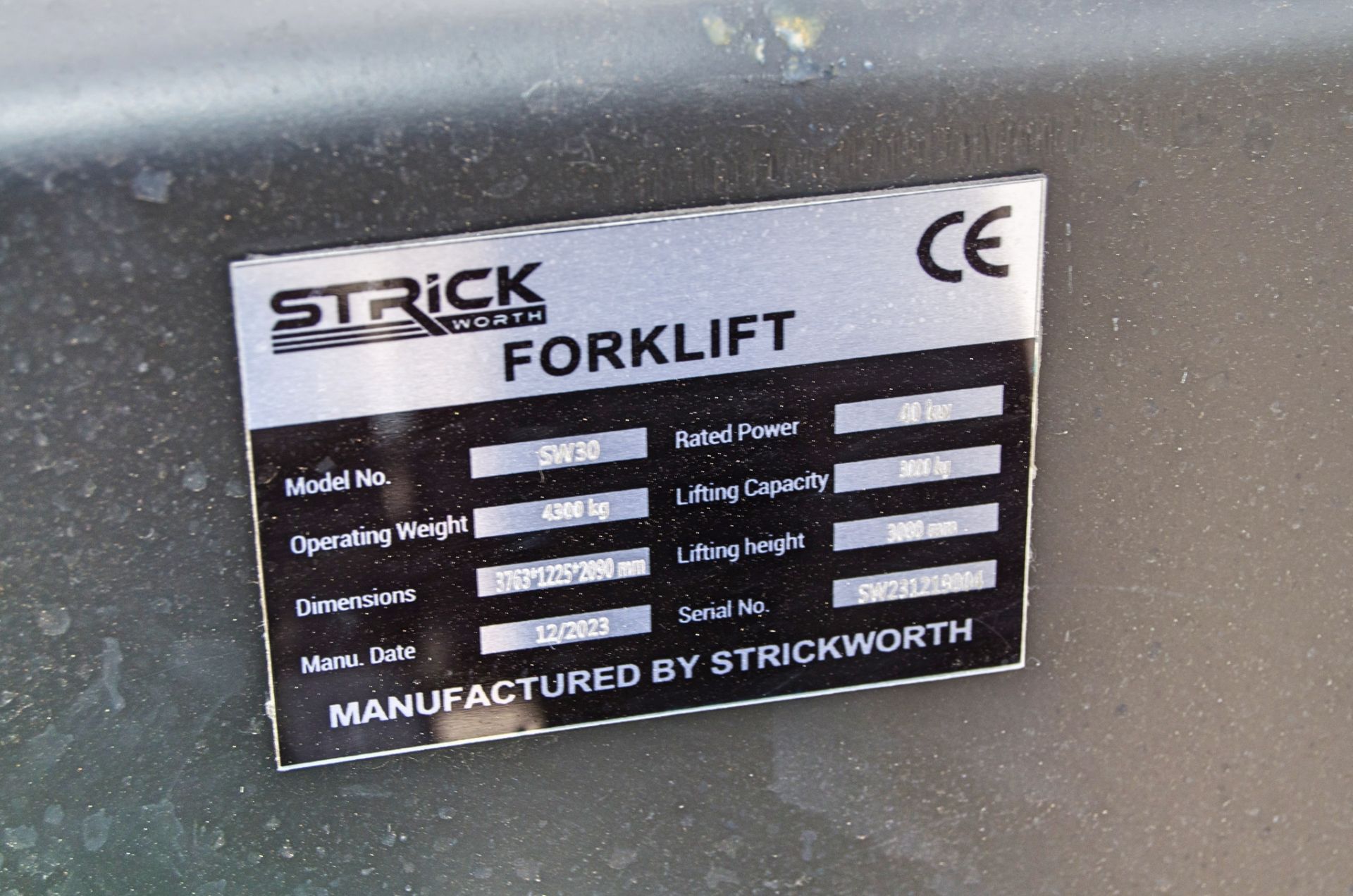 Strickworth CPCD30 3 tonne diesel fork lift truck Date of Manufacture: December 2023 S/N: 31219004 - Image 21 of 21