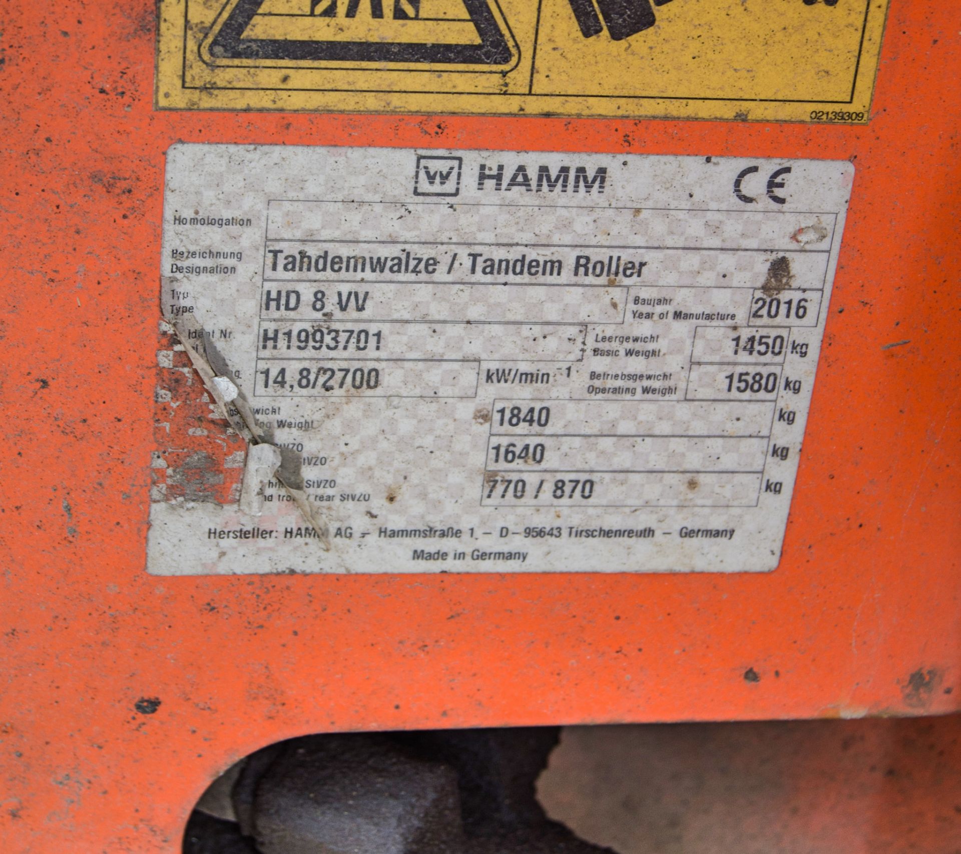Hamm HD8 VV 80cm double drum ride on roller Year: 2016 S/N: H1993701 Recorded Hours: 958 A733644 - Image 19 of 19