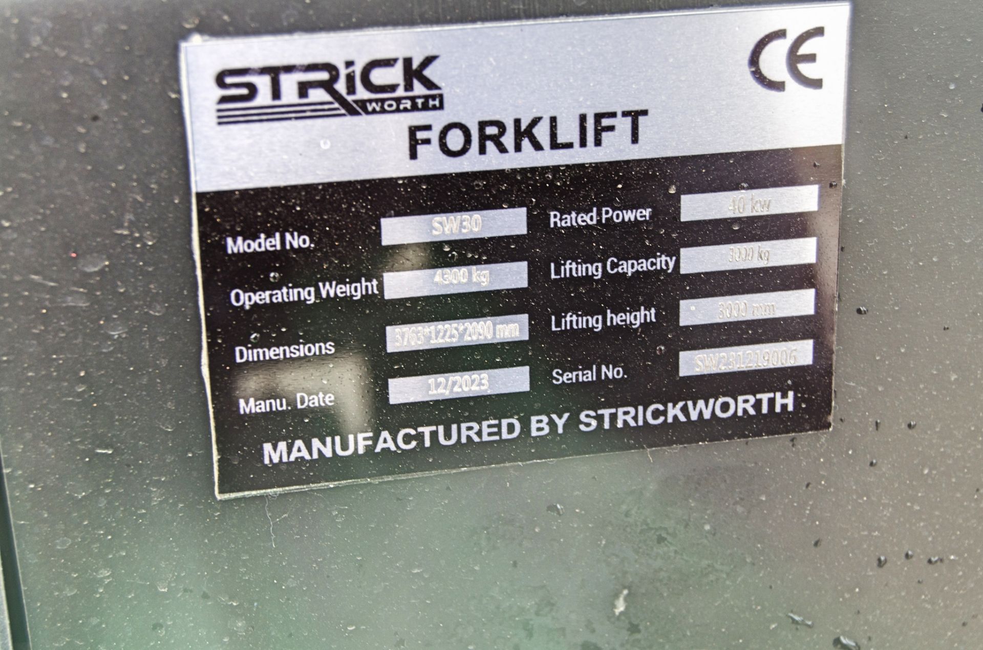 Strickworth CPCD30 3 tonne diesel fork lift truck Date of Manufacture: December 2023 S/N: 31219006 - Image 21 of 21