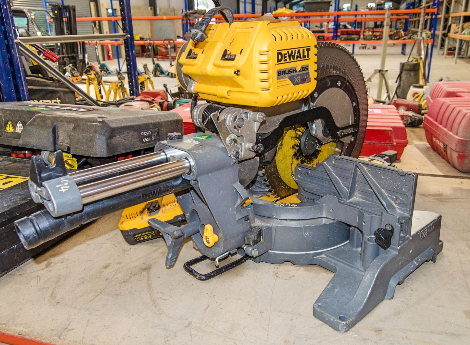 Dewalt DHS5780 54v cordless mitre saw c/w charger ** No battery ** AS8694 - Image 2 of 2