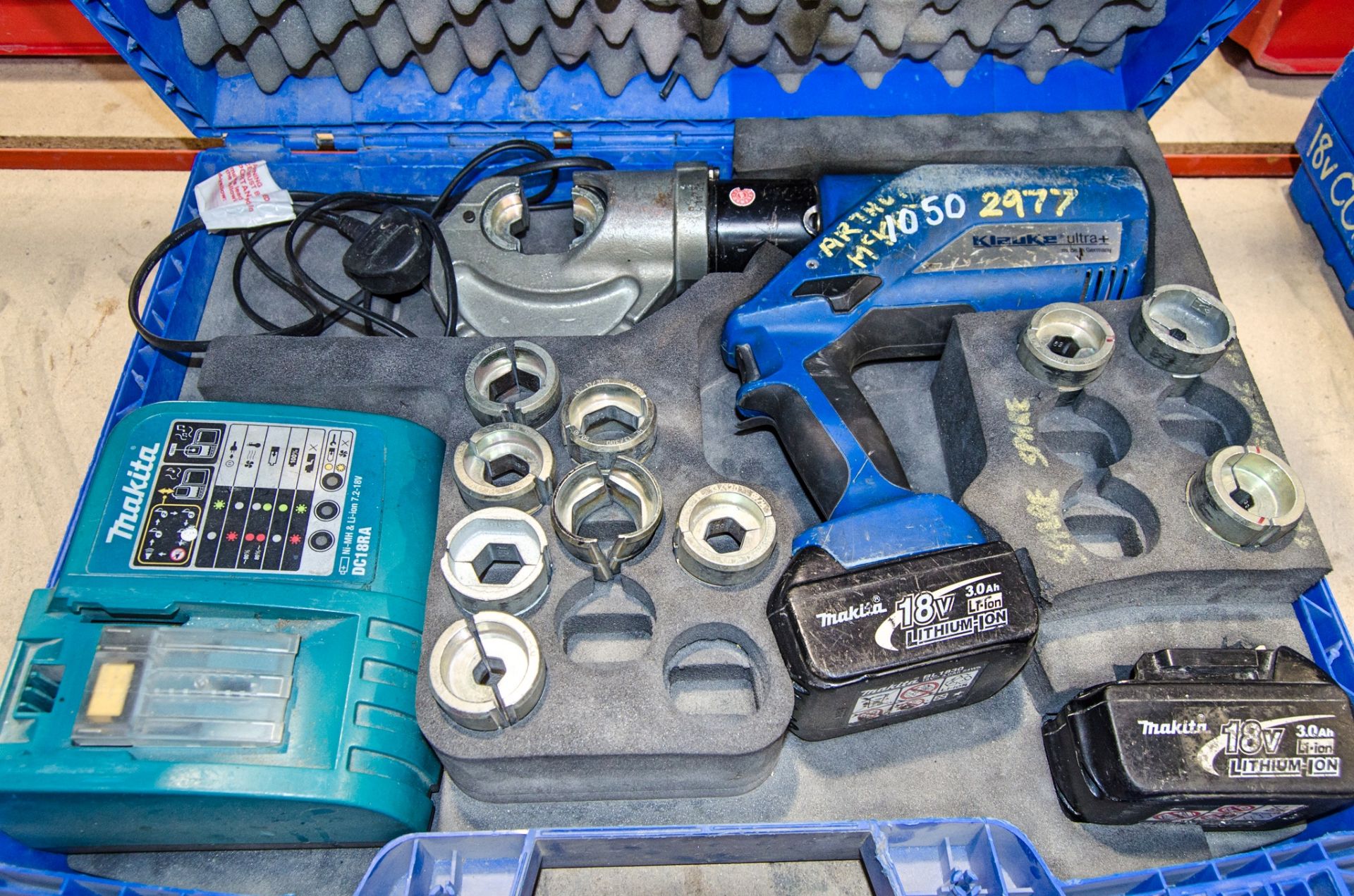 Klauke Ultra + 18v cordless cable crimping tool c/w 2 - batteries, charger and carry case AS2977