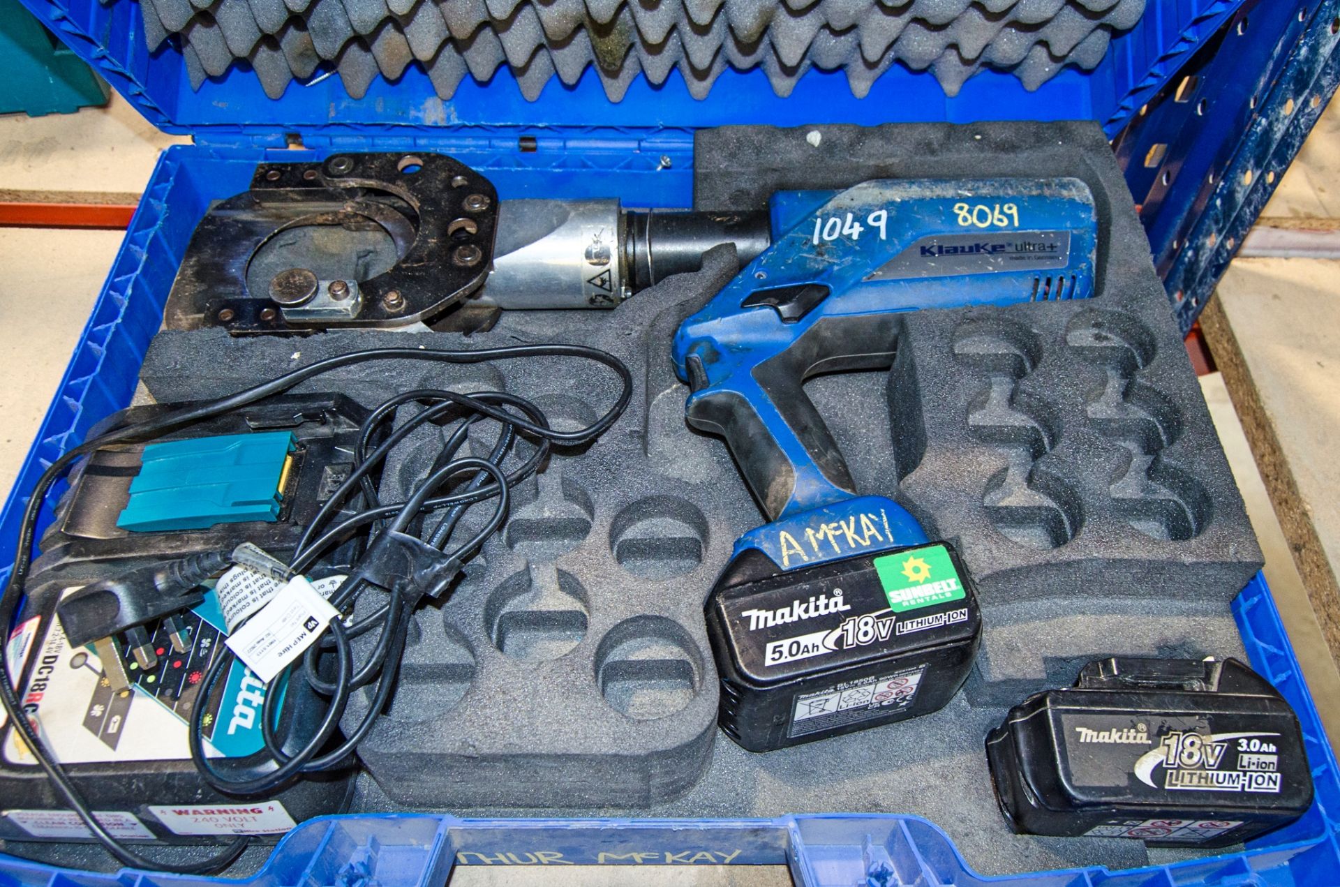 Klauke Ultra + 18v cordless rebar cutter c/w 2 - batteries, charger and carry case AS8069