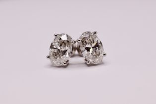 Oval Brilliant Cut 3.02 Carat Diamond Earrings Set in 18kt White Gold - F Colour - VS1 Clarity 'IGI'