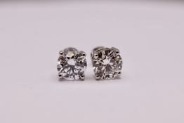 **ON SALE** Round Brilliant Cut 3.00 Diamond Earrings Set in 18kt White Gold - G Colour VS1 Clarity