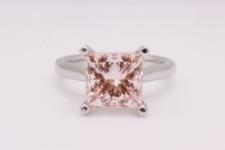 Princess Cut Diamond Fancy Pink Colour VVS2 Clarity 4.02 Carat EX EX Platinum Ring - IGI LG582359086