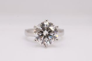 ** ON SALE ** Round Brilliant Cut Diamond F Colour VVS2 Clarity 5.50 Carat ID EX Platinum Ring