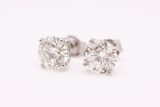 Round Brilliant Cut 4.09 Carat Natural Diamond Platinum Earrings - F Colour VS Clarity - DGI