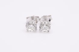 Round Brilliant Cut 2.00 Carat Natural Diamond Earrings 18kt White Gold - H Colour VVS2 Clarity- IGI