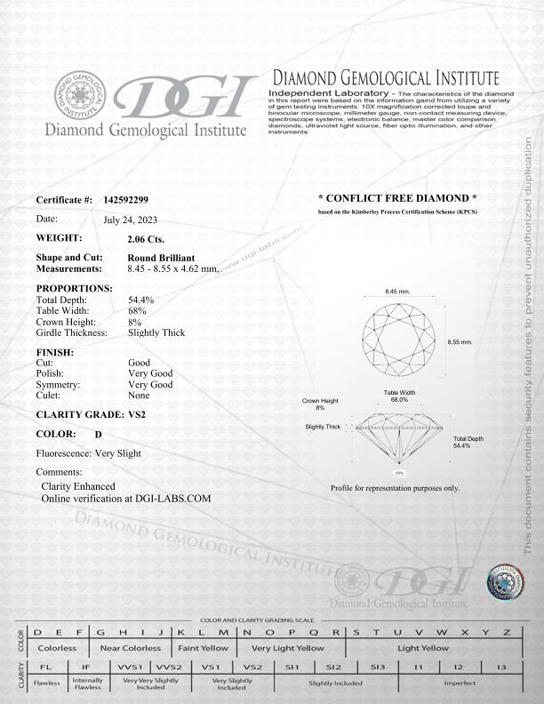 Round Brilliant Cut 4.07 Carat Natural Diamond Platinum Earrings - D Colour VS Clarity - DGI - Image 10 of 10