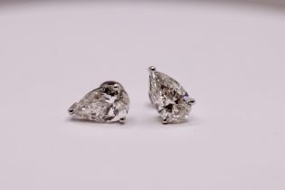 Pear Brilliant Cut 3.00 Diamond Earrings set in 18kt White Gold F Colour - VS1 Clarity 'IGI'