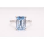 Emerald Cut Diamond Fancy Blue VS2 Clarity 5.42 Carat EX EX Platinum Ring - LG576360500 - IGI