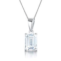 Emerald Cut Diamond 2.00 Carat D Colour VVS2 Clarity - Necklace Pendant - 18kt White Gold